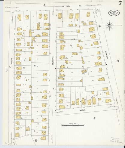 Sanborn Fire Insurance Map from Warren, Trumbull County, Ohio (1908), Sheet #0007 - Complete Map Set gallery image, historic Sanborn map, vintage wall art, Ohio Ohio