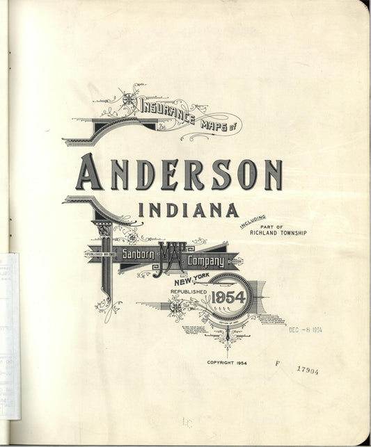 Sanborn Fire Insurance Map from Anderson, Madison County, Indiana (1954), Sheet #0001 - Historic Sanborn Fire Insurance Map Print, vintage old map wall art, antique decor, genealogy gift, Indiana Indiana map