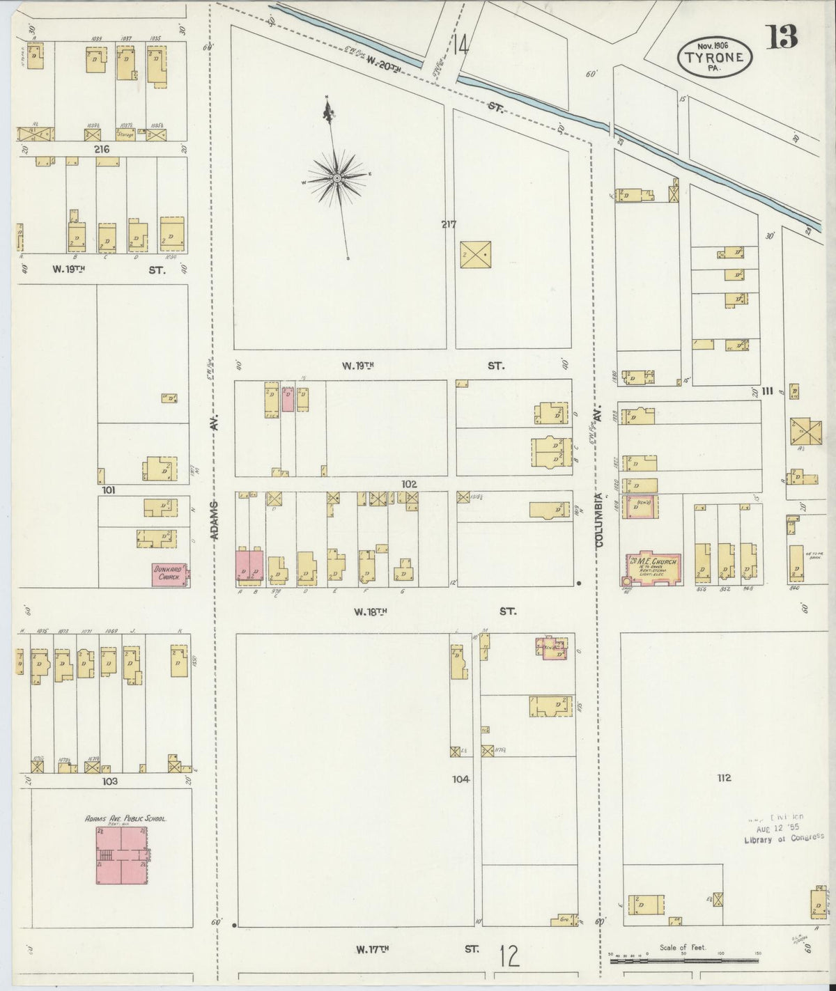 Sanborn Fire Insurance Map from Tyrone, Blair County, Pennsylvania (1906), Sheet #0013 - Historic Sanborn Fire Insurance Map Print, vintage old map wall art, antique decor, genealogy gift, Pennsylvania Pennsylvania map