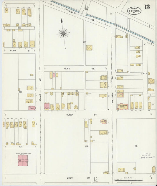 Sanborn Fire Insurance Map from Tyrone, Blair County, Pennsylvania (1906), Sheet #0013 - Historic Sanborn Fire Insurance Map Print, vintage old map wall art, antique decor, genealogy gift, Pennsylvania Pennsylvania map