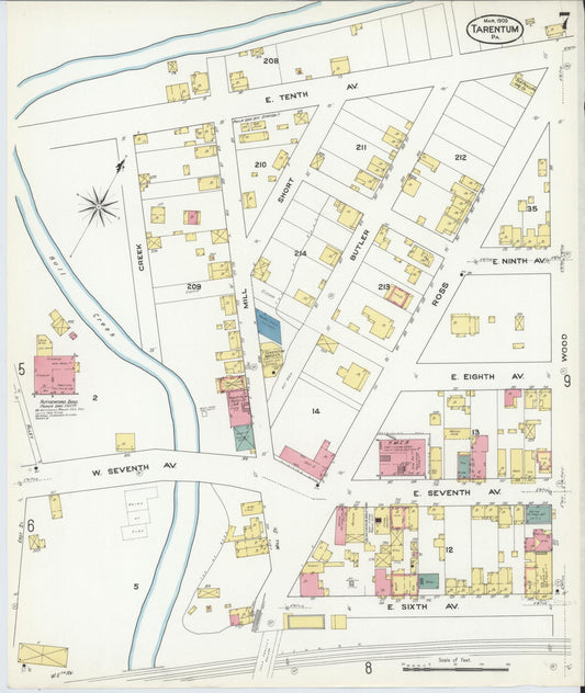 Sanborn Fire Insurance Map from Tarentum, Allegheny County, Pennsylvania (1909), Sheet #0007 - Historic Sanborn Fire Insurance Map Print, vintage old map wall art, antique decor, genealogy gift, Pennsylvania Pennsylvania map