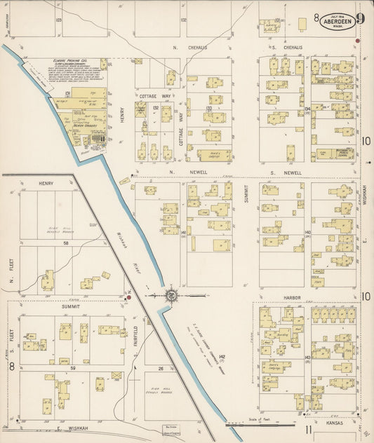 Sanborn Fire Insurance Map from Aberdeen, Grays Harbor County, Washington (1914), Sheet #0009 - Historic Sanborn Fire Insurance Map Print, vintage old map wall art, antique decor, genealogy gift, Washington Washington map