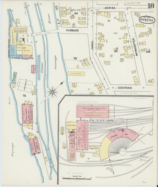 Sanborn Fire Insurance Map from Oswego, Oswego County, New York (1890), Sheet #0018 - Historic Sanborn Fire Insurance Map Print, vintage old map wall art, antique decor, genealogy gift, New York New York map