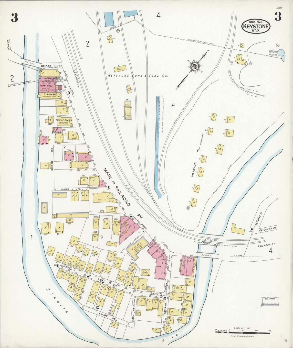 Sanborn Fire Insurance Map from Keystone, Mcdowell County, West Virginia (1923), Sheet #0003 - Complete Map Set gallery image, historic Sanborn map, vintage wall art, West Virginia West Virginia