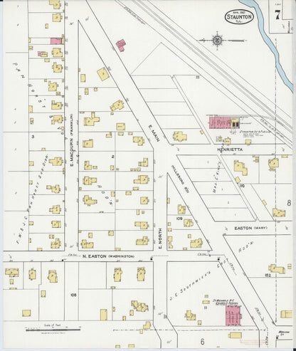 Sanborn Fire Insurance Map from Staunton, Macoupin County, Illinois (1921), Sheet #0007 - Historic Sanborn Fire Insurance Map Print, vintage old map wall art, antique decor, genealogy gift, Illinois Illinois map