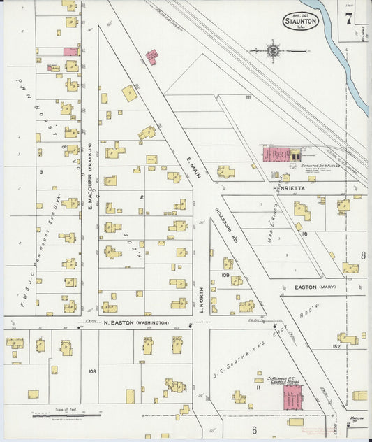 Sanborn Fire Insurance Map from Staunton, Macoupin County, Illinois (1921), Sheet #0007 - Historic Sanborn Fire Insurance Map Print, vintage old map wall art, antique decor, genealogy gift, Illinois Illinois map