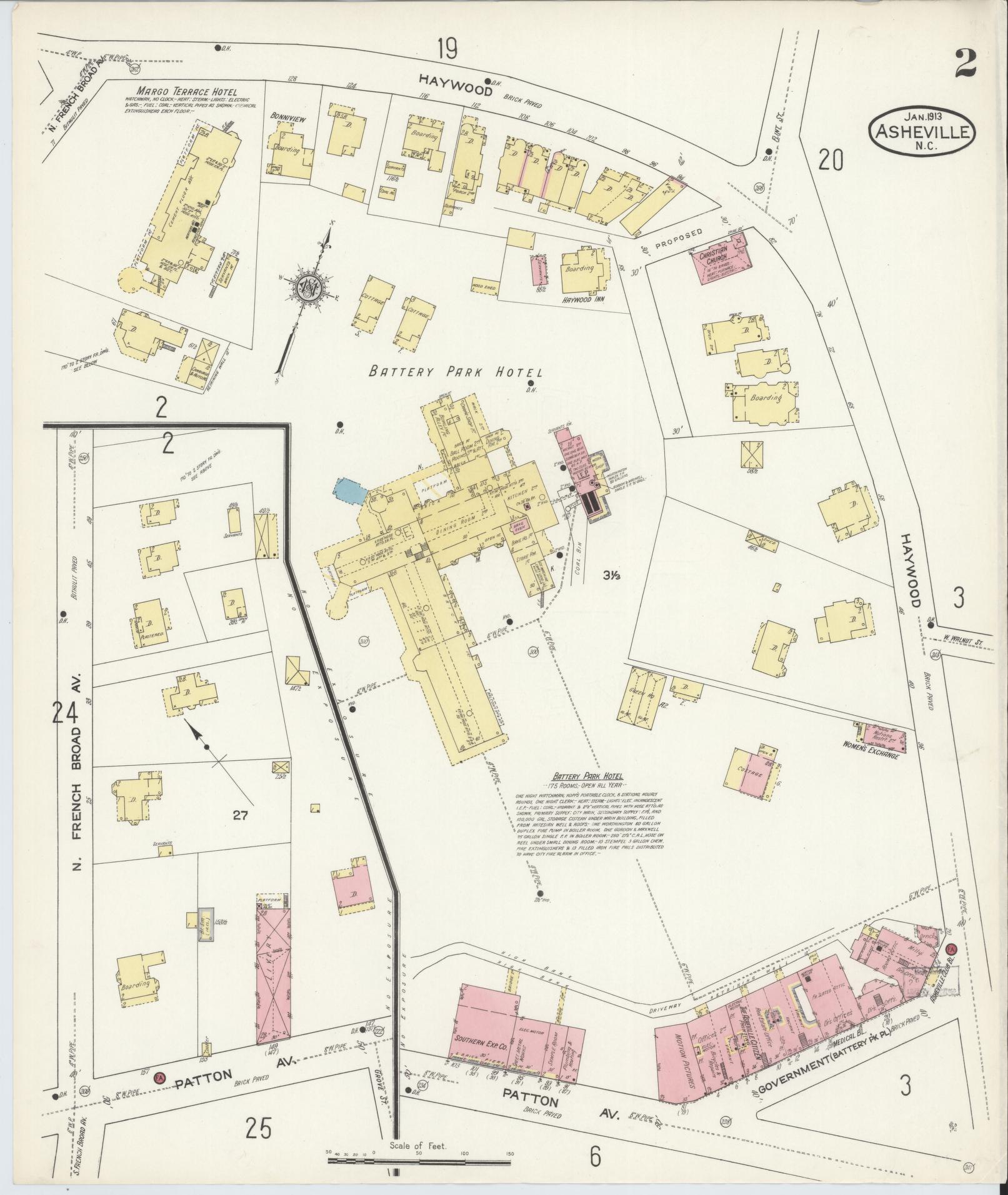 Sanborn Fire Insurance Map from Asheville, Buncombe County, North Carolina (1913), Sheet #0002 - Complete Map Set gallery image, historic Sanborn map, vintage wall art, North Carolina North Carolina