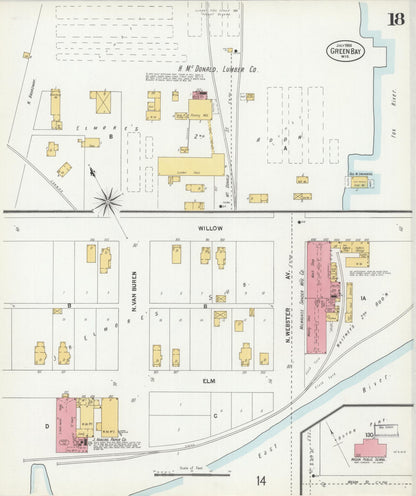Sanborn Fire Insurance Map from Green Bay, Brown County, Wisconsin (1900), Sheet #0018 - Historic Sanborn Fire Insurance Map Print, vintage old map wall art, antique decor, genealogy gift, Wisconsin Wisconsin map