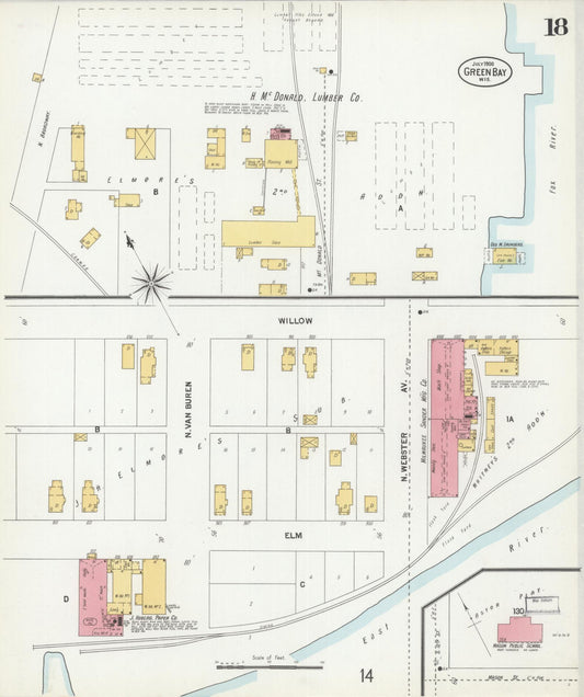 Sanborn Fire Insurance Map from Green Bay, Brown County, Wisconsin (1900), Sheet #0018 - Historic Sanborn Fire Insurance Map Print, vintage old map wall art, antique decor, genealogy gift, Wisconsin Wisconsin map