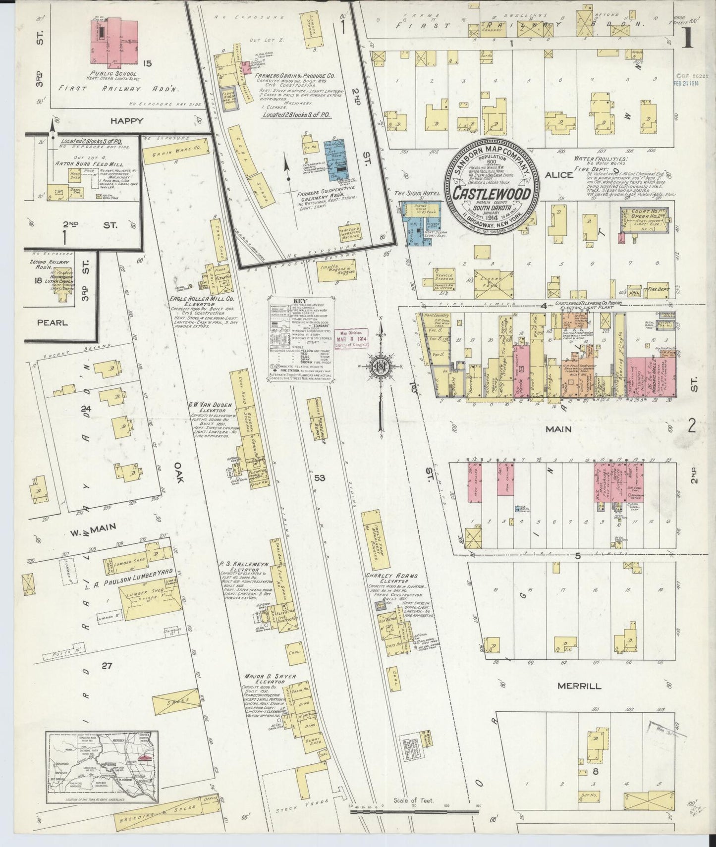 Sanborn Fire Insurance Map from Castlewood, Hamlin County, South Dakota (1914), Sheet #0001 - Historic Sanborn Fire Insurance Map Print, vintage old map wall art, antique decor, genealogy gift, South Dakota South Dakota map