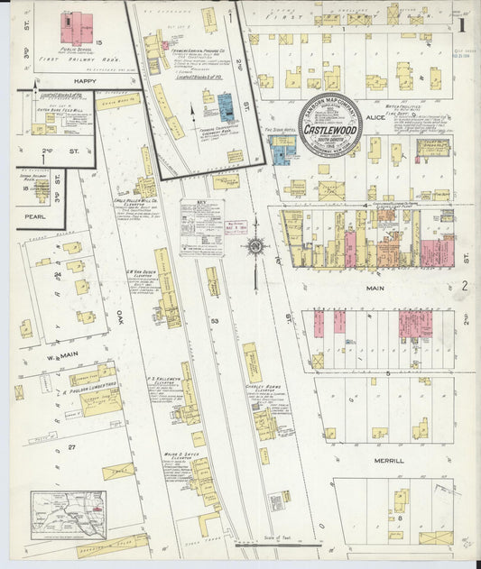 Sanborn Fire Insurance Map from Castlewood, Hamlin County, South Dakota (1914), Sheet #0001 - Historic Sanborn Fire Insurance Map Print, vintage old map wall art, antique decor, genealogy gift, South Dakota South Dakota map