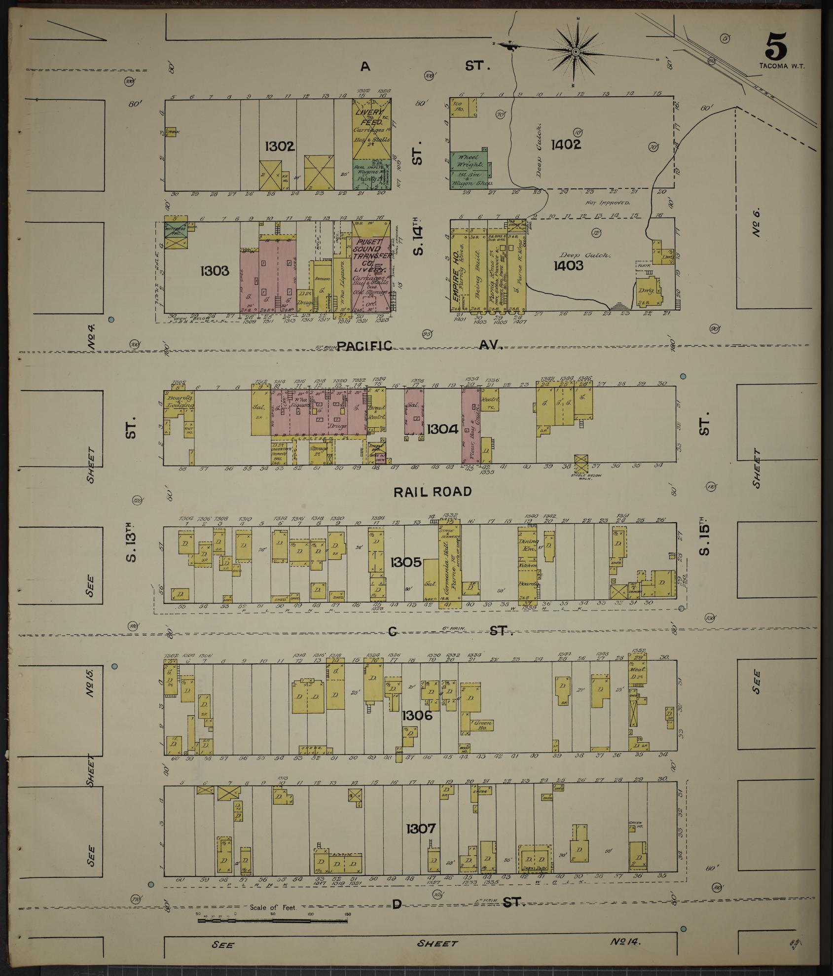 Sanborn Fire Insurance Map from Tacoma, Pierce County, Washington (1888), Sheet #0005 - Complete Map Set gallery image, historic Sanborn map, vintage wall art, Washington Washington