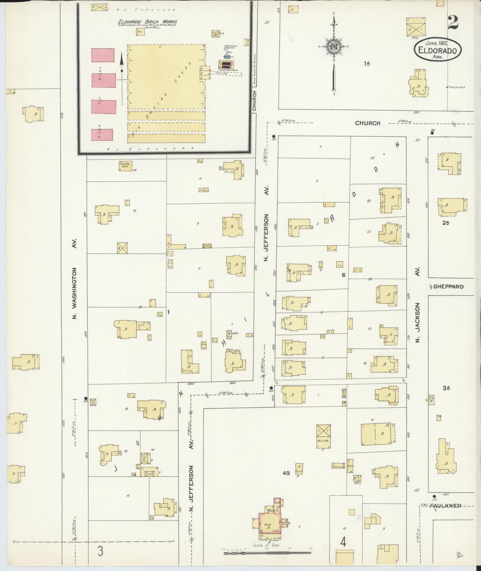 Sanborn Fire Insurance Map from El Dorado, Union County, Arkansas (1912), Sheet #0002 - Complete Map Set gallery image, historic Sanborn map, vintage wall art, Arkansas Arkansas