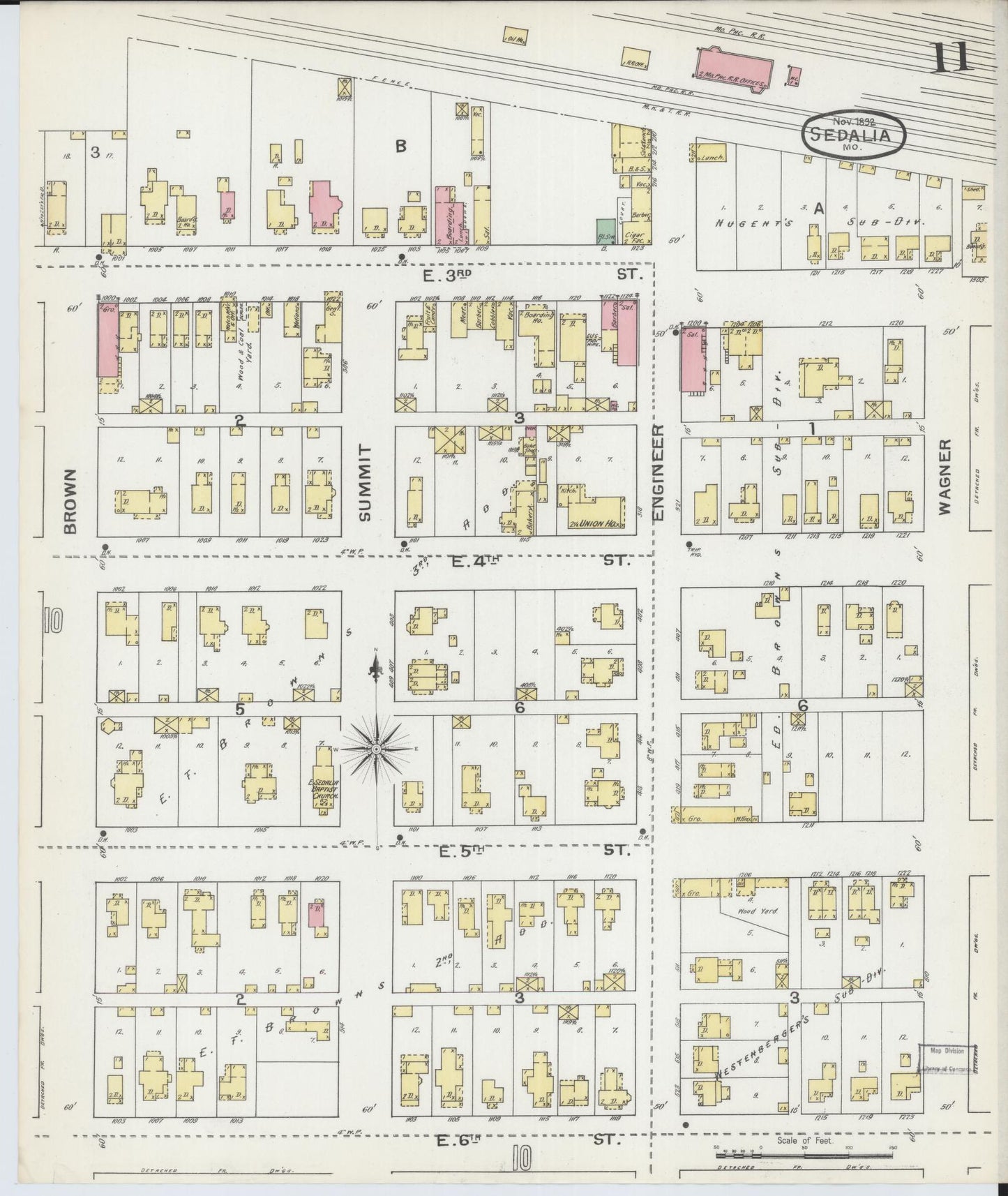 Sanborn Fire Insurance Map from Sedalia, Pettis County, Missouri (1892), Sheet #0011 - Historic Sanborn Fire Insurance Map Print, vintage old map wall art, antique decor, genealogy gift, Missouri Missouri map