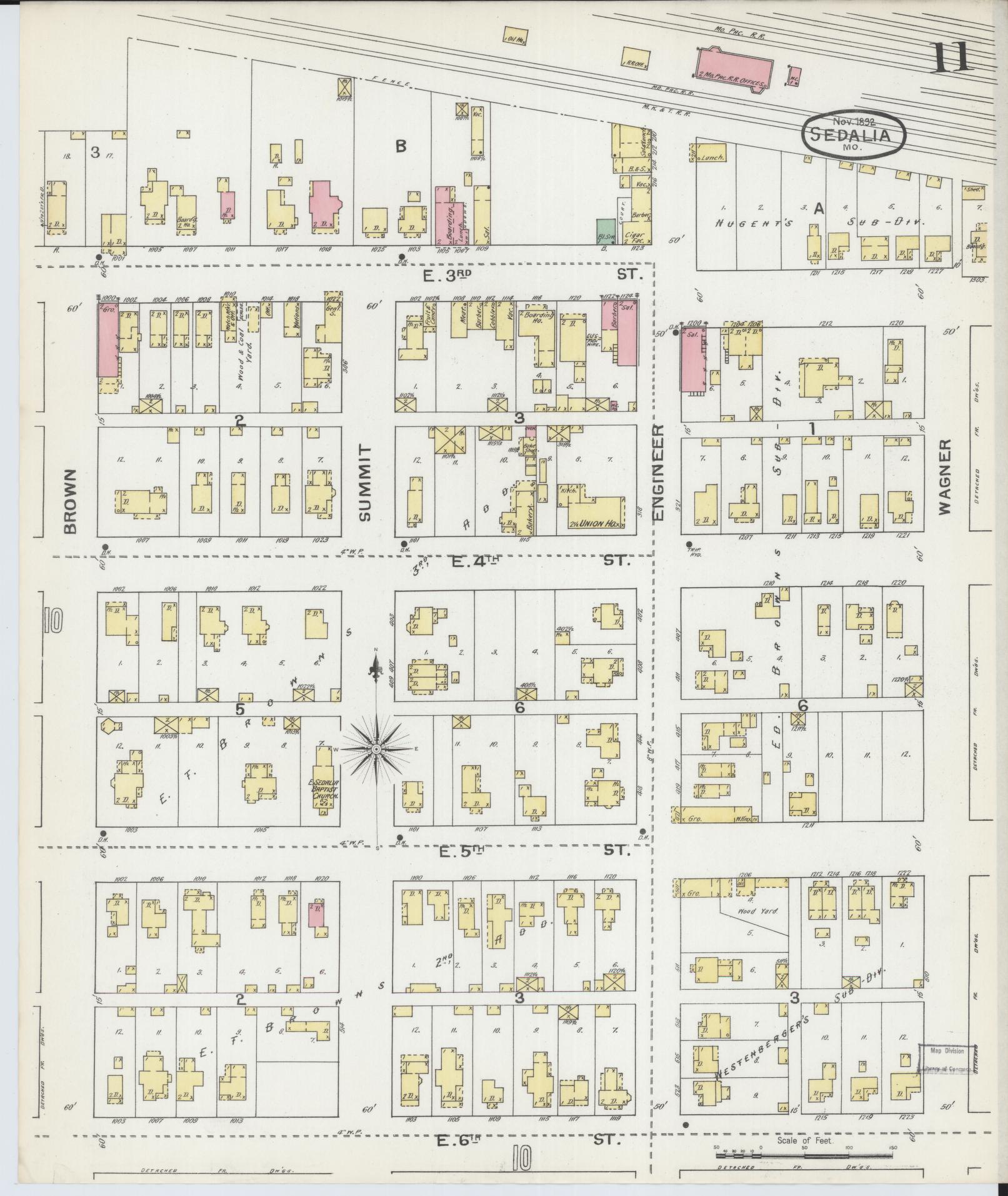 Sanborn Fire Insurance Map from Sedalia, Pettis County, Missouri (1892), Sheet #0011 - Historic Sanborn Fire Insurance Map Print, vintage old map wall art, antique decor, genealogy gift, Missouri Missouri map