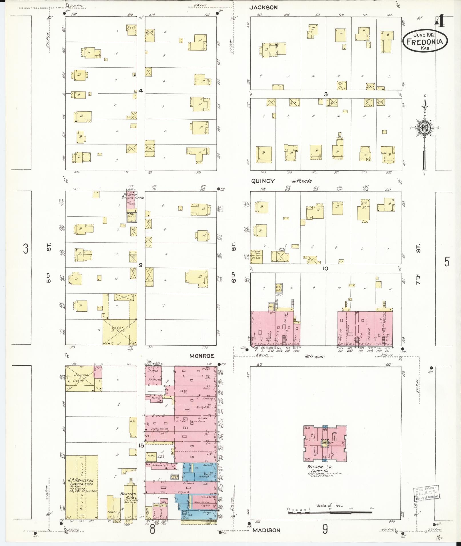 Sanborn Fire Insurance Map from Fredonia, Wilson County, Kansas (1912), Sheet #0004 - Complete Map Set gallery image, historic Sanborn map, vintage wall art, Kansas Kansas