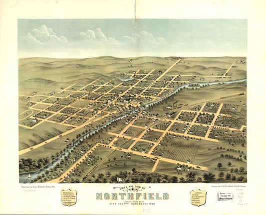Bird's eye view of Northfield, Rice County, Minnesota 1869. (1869) – Historic Bird’s-Eye View Panorama Print