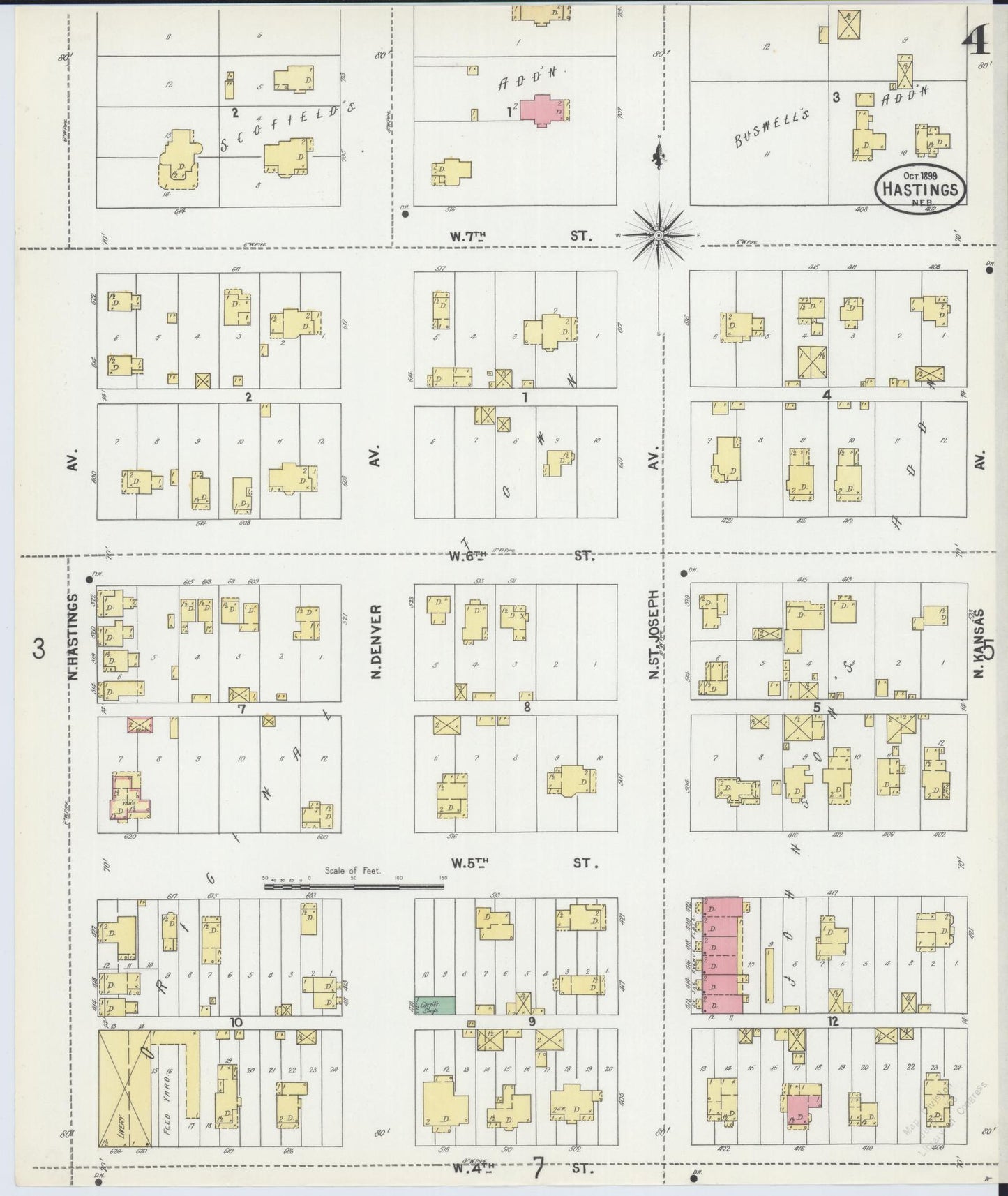 Sanborn Fire Insurance Map from Hastings, Adams County, Nebraska (1899), Sheet #0004 - Historic Sanborn Fire Insurance Map Print, vintage old map wall art, antique decor, genealogy gift, Nebraska Nebraska map