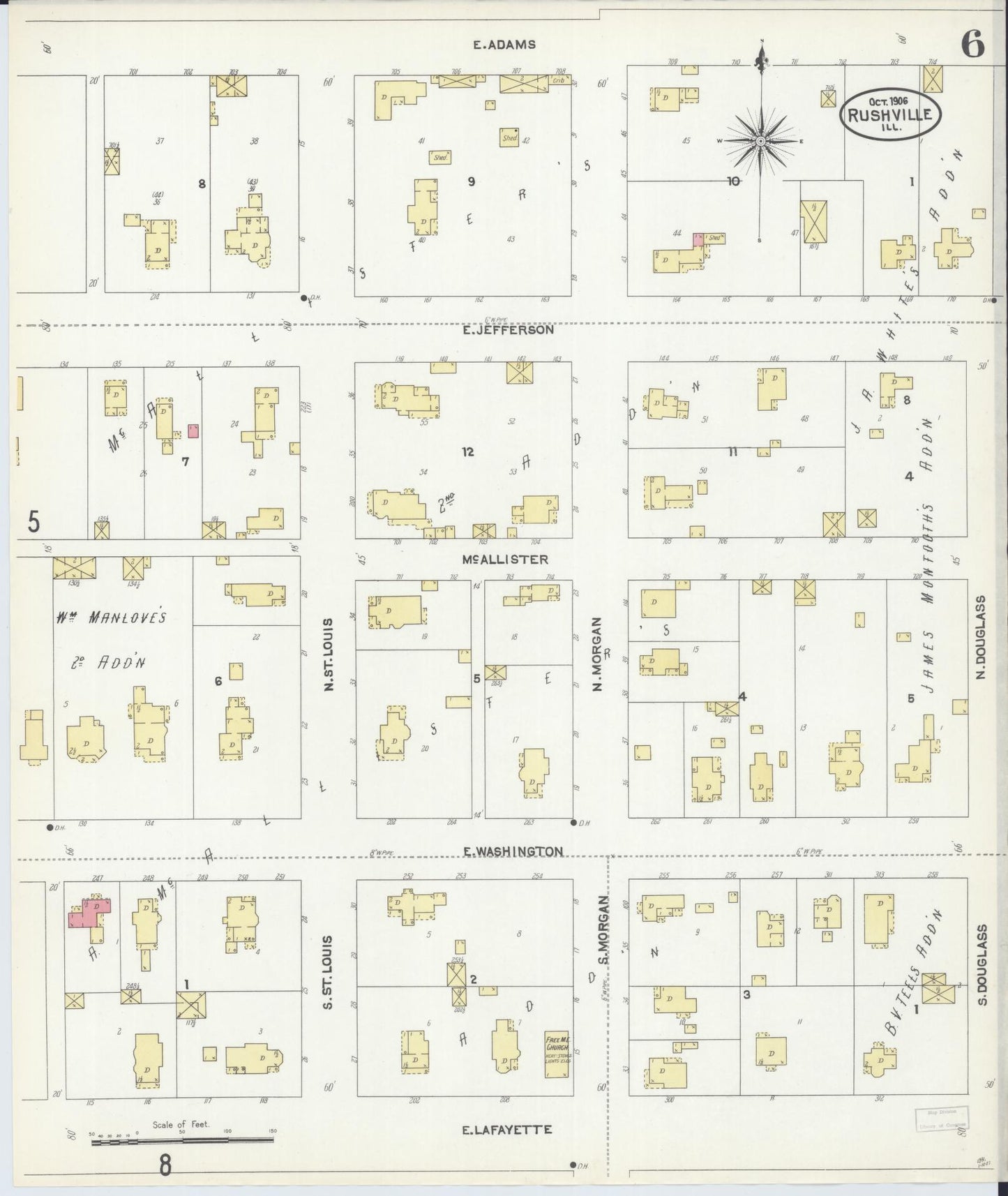 Sanborn Fire Insurance Map from Rushville, Schuyler County, Illinois (1906), Sheet #0006 - Complete Map Set gallery image, historic Sanborn map, vintage wall art, Illinois Illinois