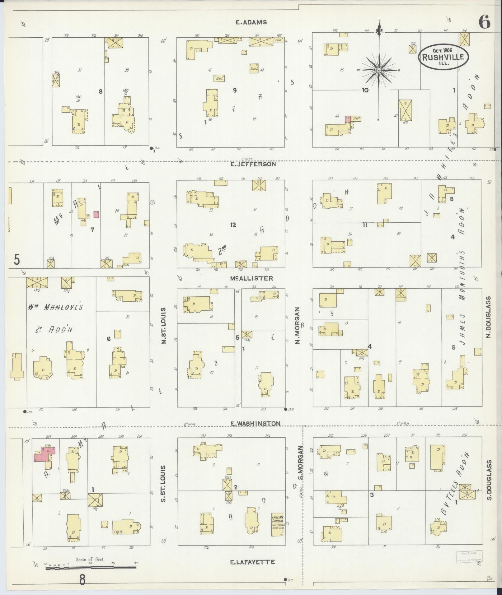 Sanborn Fire Insurance Map from Rushville, Schuyler County, Illinois (1906), Sheet #0006 - Complete Map Set gallery image, historic Sanborn map, vintage wall art, Illinois Illinois