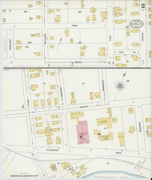 Sanborn Fire Insurance Map from Berlin, Coos County, New Hampshire (1905), Sheet #0002 - Historic Sanborn Fire Insurance Map Print, vintage old map wall art, antique decor, genealogy gift, New Hampshire New Hampshire map