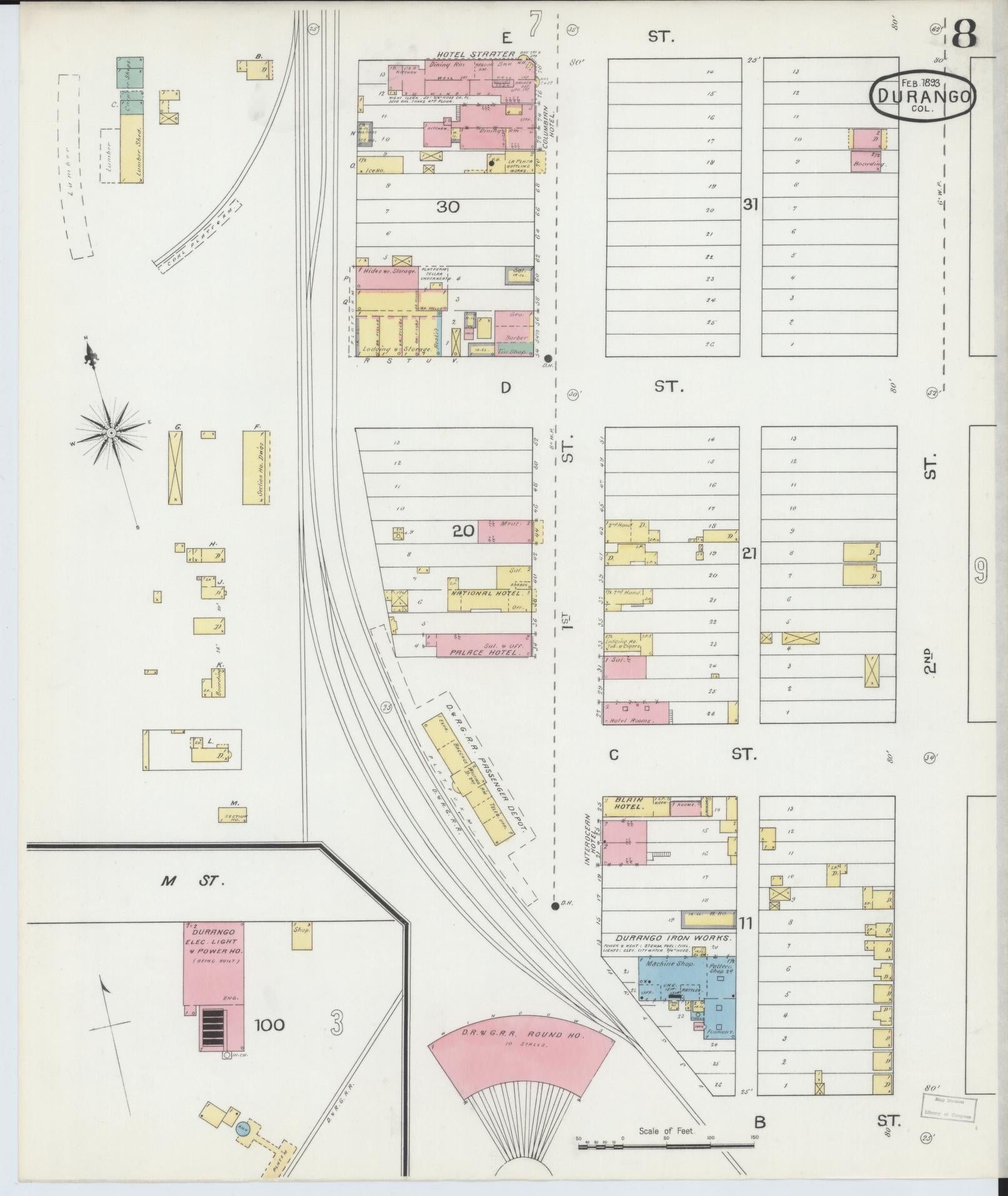 Sanborn Fire Insurance Map from Durango, La Plata County, Colorado (1893), Sheet #0008 - Complete Map Set gallery image, historic Sanborn map, vintage wall art, Colorado Colorado