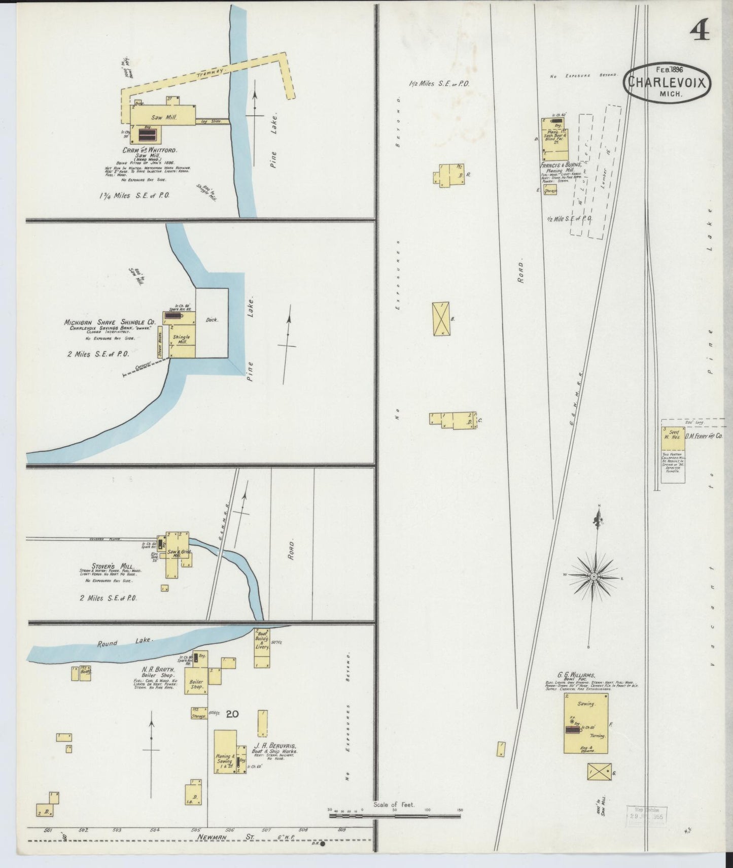 Sanborn Fire Insurance Map from Charlevoix, Charlevoix County, Michigan (1896), Sheet #0004 - Historic Sanborn Fire Insurance Map Print, vintage old map wall art, antique decor, genealogy gift, Michigan Michigan map