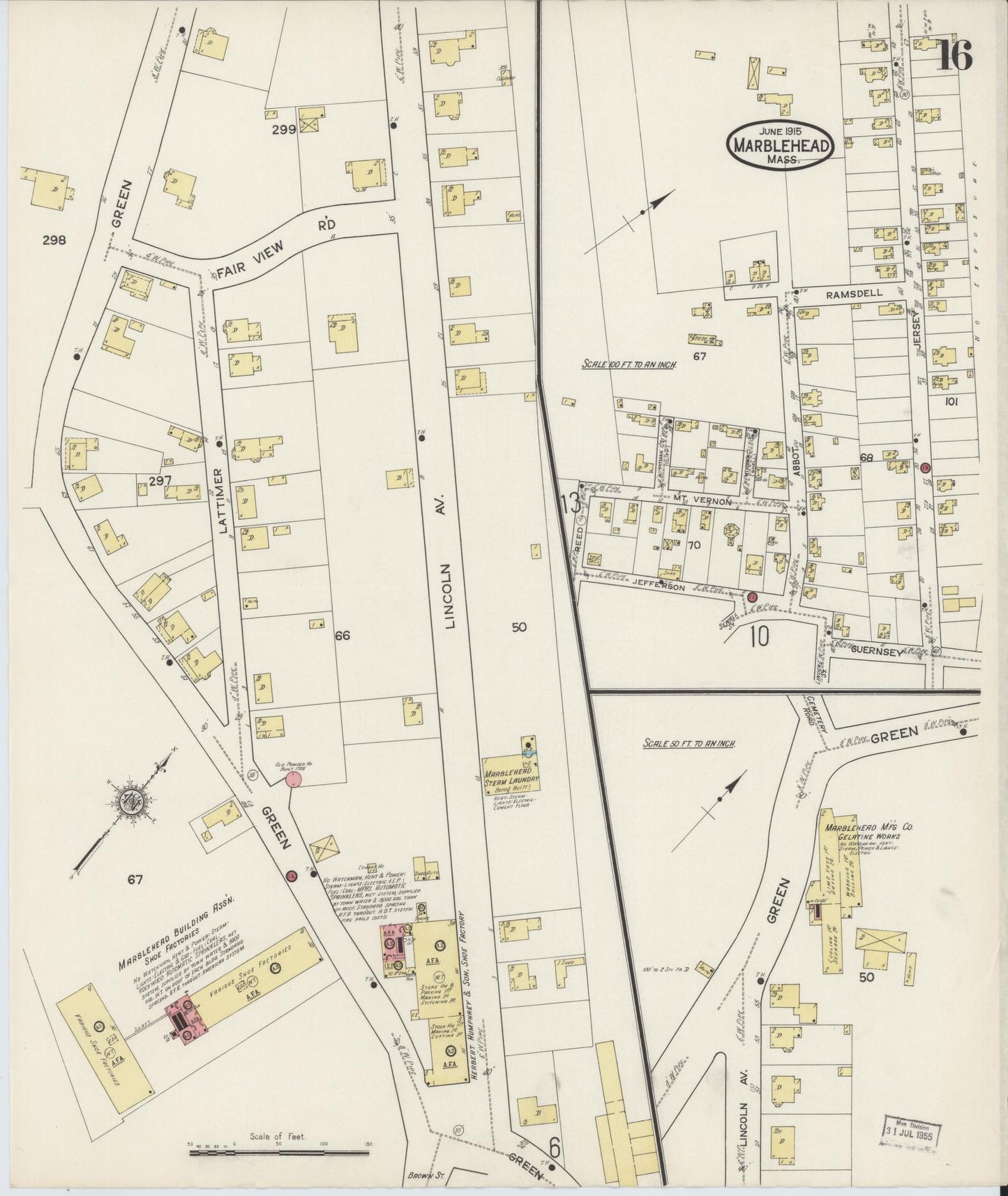 Sanborn Fire Insurance Map from Marblehead, Essex County, Massachusetts (1915), Sheet #0016 - Historic Sanborn Fire Insurance Map Print, vintage old map wall art, antique decor, genealogy gift, Massachusetts Massachusetts map