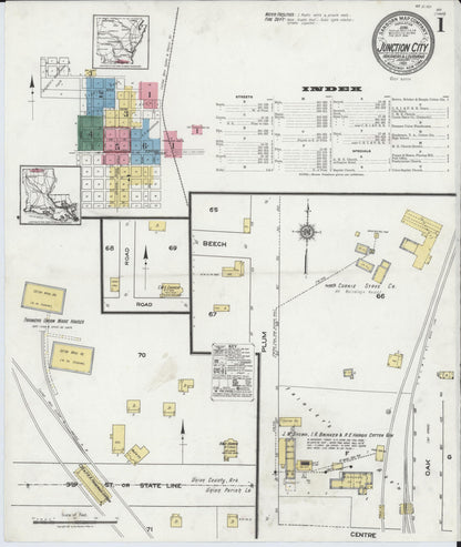 Sanborn Fire Insurance Map from Junction City, Union County, Arkansas (1921), Sheet #0001 - Complete Map Set gallery image, historic Sanborn map, vintage wall art, Arkansas Arkansas