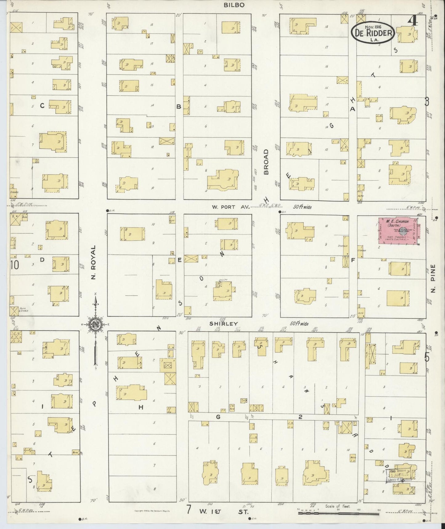 Sanborn Fire Insurance Map from De Ridder, Beauregard Parish, Louisiana (1916), Sheet #0004 - Complete Map Set gallery image, historic Sanborn map, vintage wall art, Louisiana Louisiana