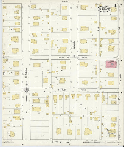 Sanborn Fire Insurance Map from De Ridder, Beauregard Parish, Louisiana (1916), Sheet #0004 - Complete Map Set gallery image, historic Sanborn map, vintage wall art, Louisiana Louisiana