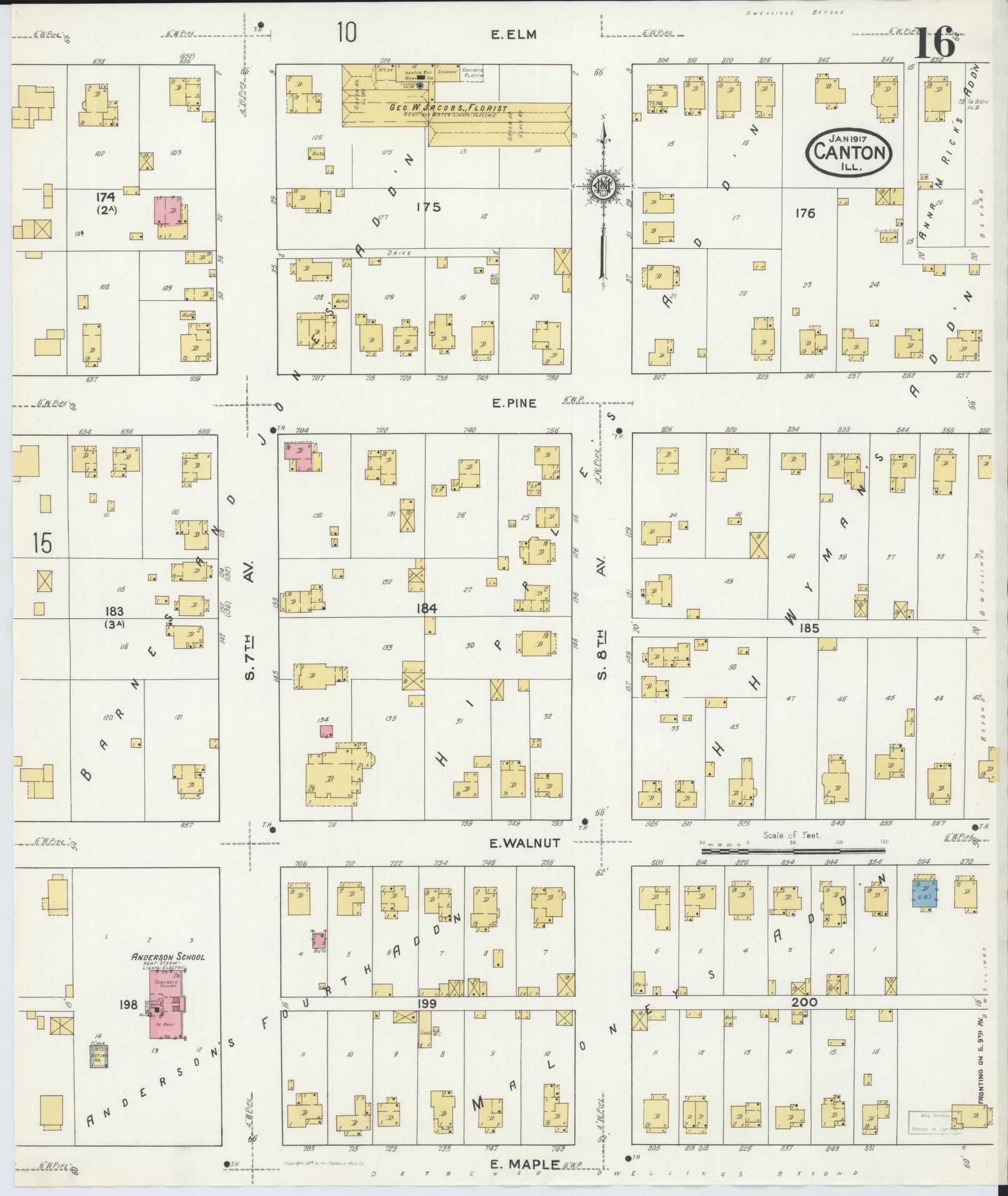Sanborn Fire Insurance Map from Canton, Fulton County, Illinois (1917), Sheet #0016 - Complete Map Set gallery image, historic Sanborn map, vintage wall art, Illinois Illinois