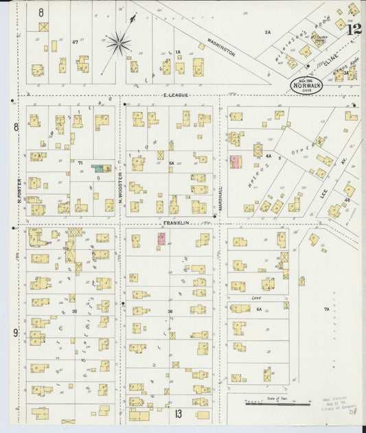 Sanborn Fire Insurance Map from Norwalk, Huron County, Ohio (1906), Sheet #0012 - Historic Sanborn Fire Insurance Map Print, vintage old map wall art, antique decor, genealogy gift, Ohio Ohio map