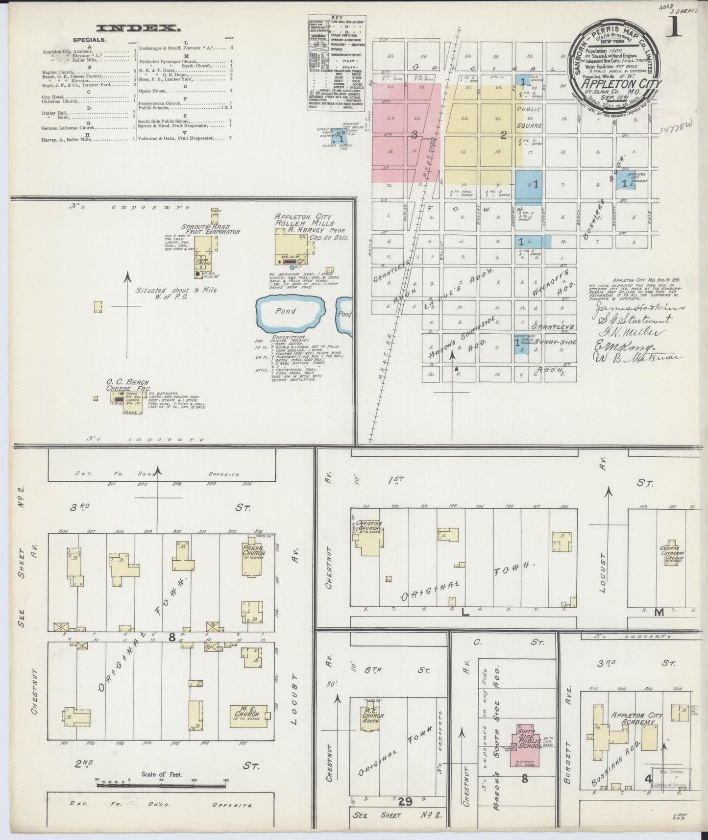 Sanborn Fire Insurance Map from Appleton City, Saint Clair County, Missouri (1891), Sheet #0001 - Complete Map Set gallery image, historic Sanborn map, vintage wall art, Missouri Missouri