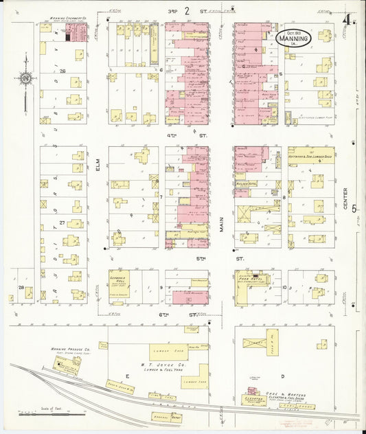 Sanborn Fire Insurance Map from Manning, Carroll County, Iowa (1913), Sheet #0004 - Historic Sanborn Fire Insurance Map Print, vintage old map wall art