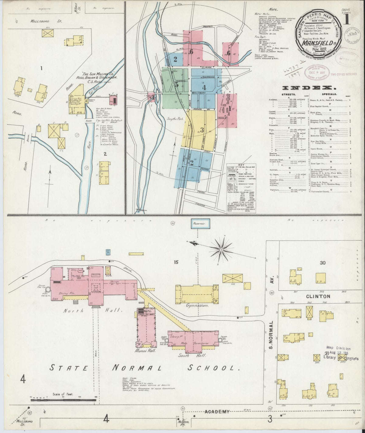 Sanborn Fire Insurance Map from Mansfield, Tioga County, Pennsylvania (1897), Sheet #0001 - Historic Sanborn Fire Insurance Map Print, vintage old map wall art, antique decor, genealogy gift, Pennsylvania Pennsylvania map