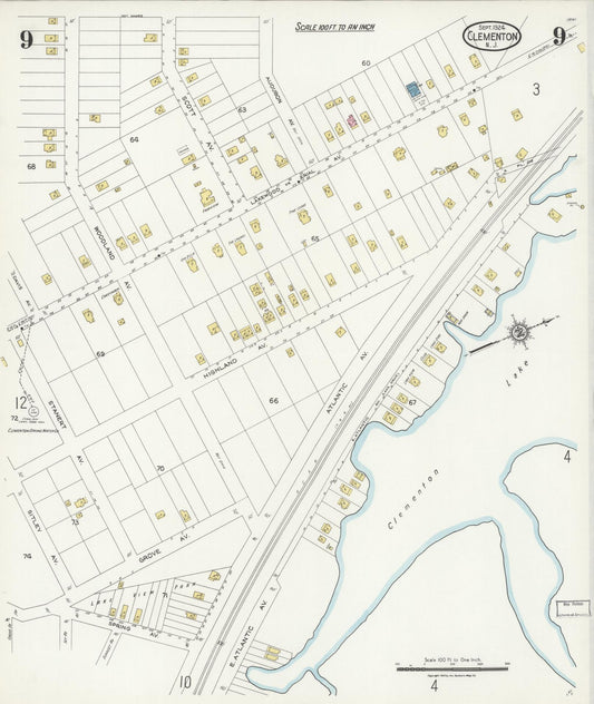 Sanborn Fire Insurance Map from Clementon, Camden County, New Jersey (1924), Sheet #0009 - Historic Sanborn Fire Insurance Map Print, vintage old map wall art, antique decor, genealogy gift, New Jersey New Jersey map