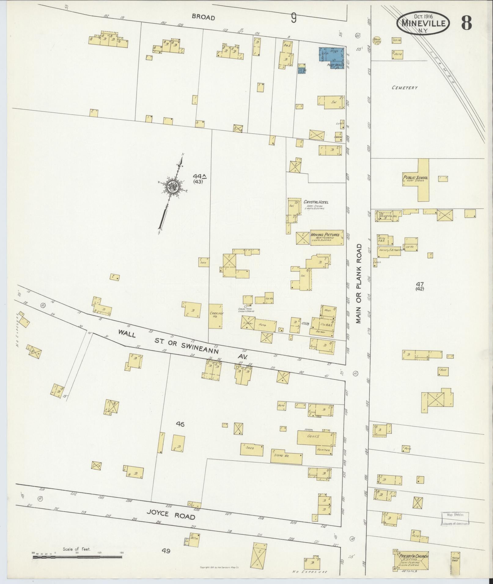 Sanborn Fire Insurance Map from Mineville, Essex County, New York (1916), Sheet #0008 - Historic Sanborn Fire Insurance Map Print, vintage old map wall art, antique decor, genealogy gift, New York New York map