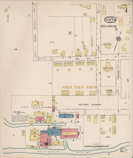 Sanborn Fire Insurance Map from Grafton, Worcester County, Massachusetts (1922), Sheet #0004 - Historic Sanborn Fire Insurance Map Print, vintage old map wall art, antique decor, genealogy gift, Massachusetts Massachusetts map