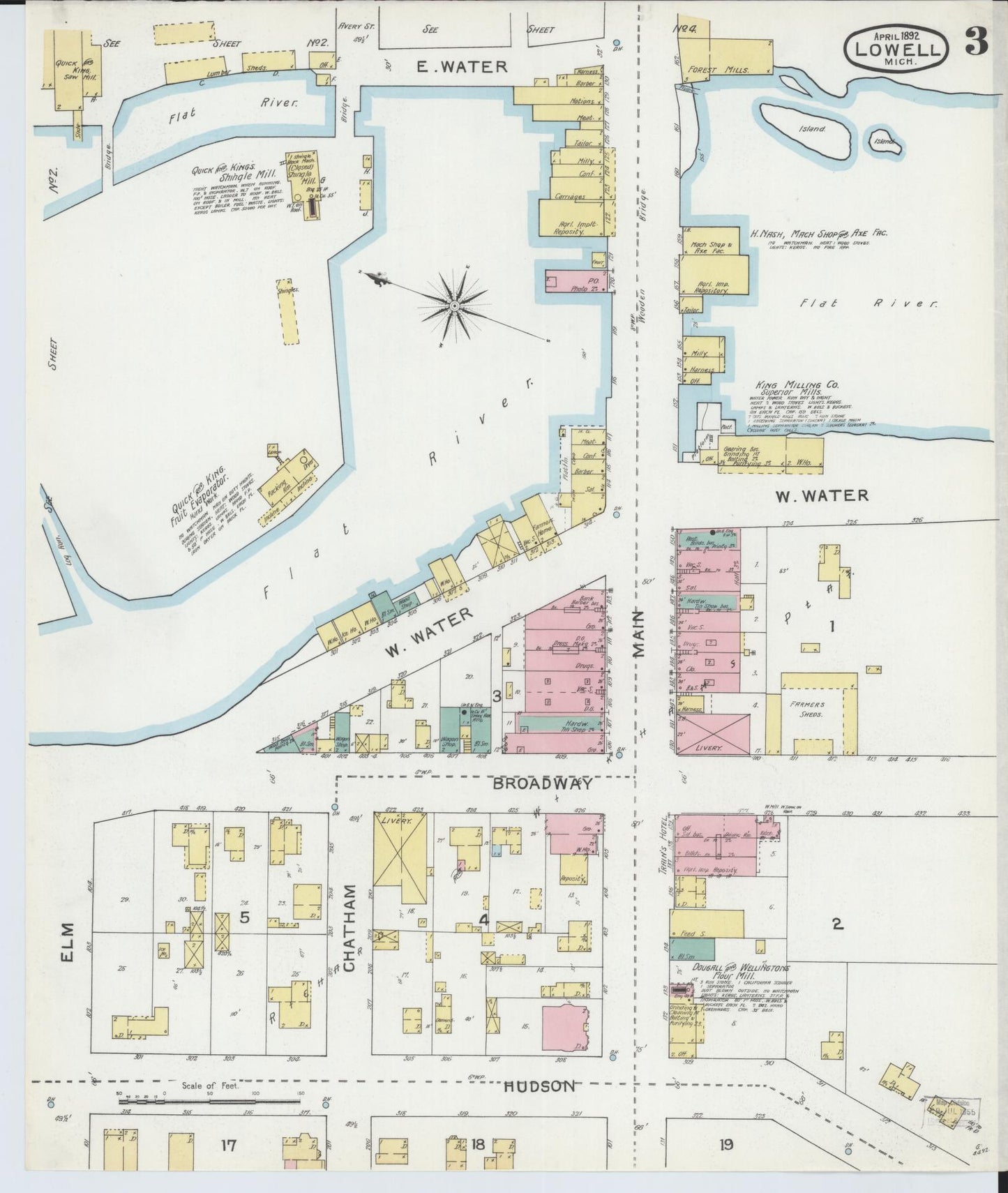 Sanborn Fire Insurance Map from Lowell, Kent County, Michigan (1892), Sheet #0003 - Complete Map Set gallery image, historic Sanborn map, vintage wall art, Michigan Michigan