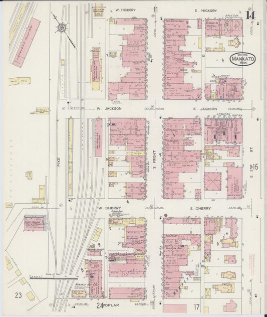Sanborn Fire Insurance Map from Mankato, Blue Earth County, Minnesota (1914), Sheet #0014 - Historic Sanborn Fire Insurance Map Print, vintage old map wall art, antique decor, genealogy gift, Minnesota Minnesota map