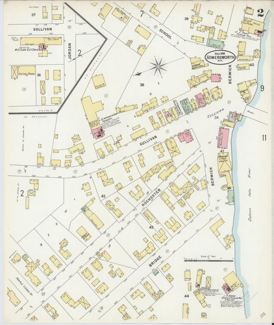 Sanborn Fire Insurance Map from Somersworth, Strafford County, New Hampshire (1898), Sheet #0002 - Historic Sanborn Fire Insurance Map Print, vintage old map wall art, antique decor, genealogy gift, New Hampshire New Hampshire map