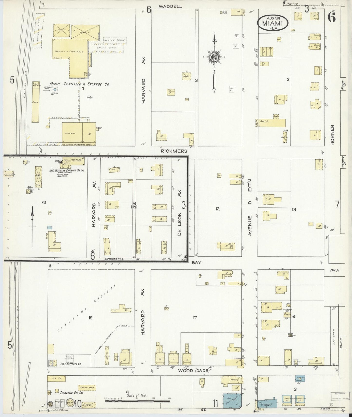 Sanborn Fire Insurance Map from Miami, Dade County, Florida (1914), Sheet #0006 - Historic Sanborn Fire Insurance Map Print, vintage old map wall art, antique decor, genealogy gift, Florida Florida map