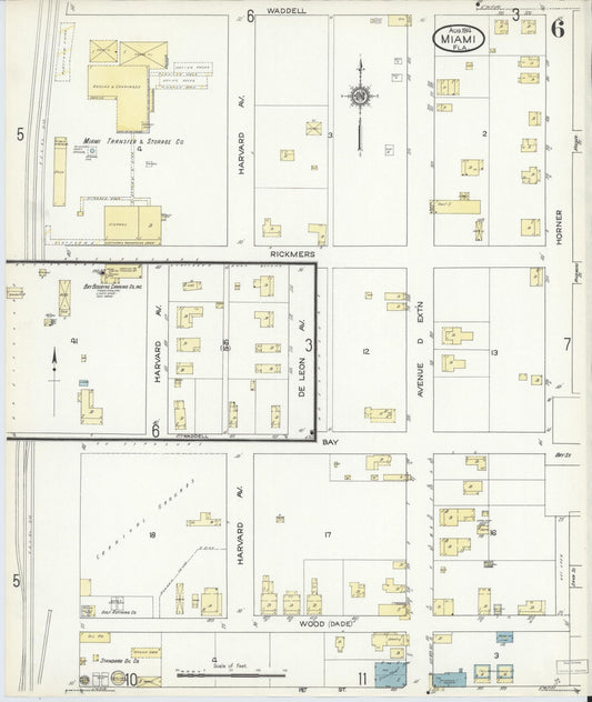 Sanborn Fire Insurance Map from Miami, Dade County, Florida (1914), Sheet #0006 - Historic Sanborn Fire Insurance Map Print, vintage old map wall art, antique decor, genealogy gift, Florida Florida map