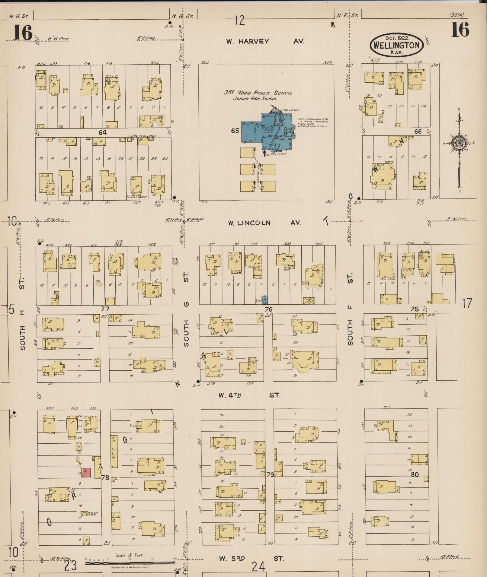 Sanborn Fire Insurance Map from Wellington, Sumner County, Kansas (1922), Sheet #0016 - Complete Map Set gallery image, historic Sanborn map, vintage wall art, Kansas Kansas