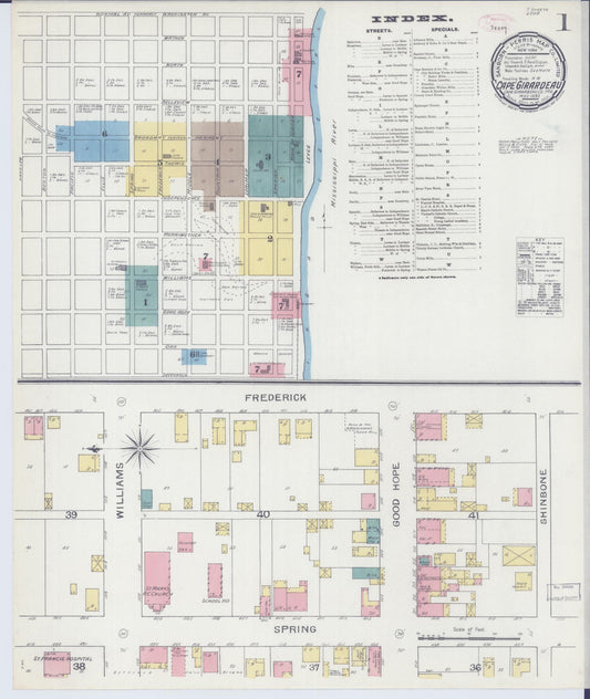 Sanborn Fire Insurance Map from Cape Girardeau, Cape Girardeau County, Missouri (1893), Sheet #0001 - Historic Sanborn Fire Insurance Map Print, vintage old map wall art, antique decor, genealogy gift, Missouri Missouri map