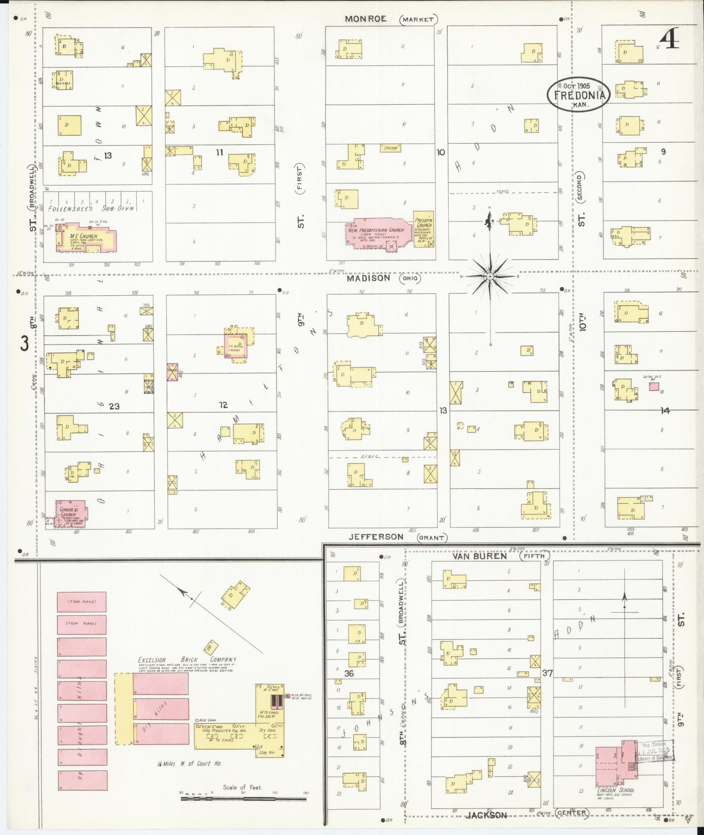 Sanborn Fire Insurance Map from Fredonia, Wilson County, Kansas (1905), Sheet #0004 - Complete Map Set gallery image, historic Sanborn map, vintage wall art, Kansas Kansas