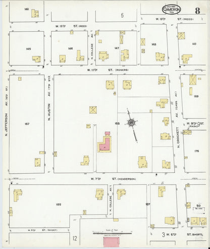 Sanborn Fire Insurance Map from Cameron, Milam County, Texas (1920), Sheet #0008 - Complete Map Set gallery image, historic Sanborn map, vintage wall art, Texas Texas