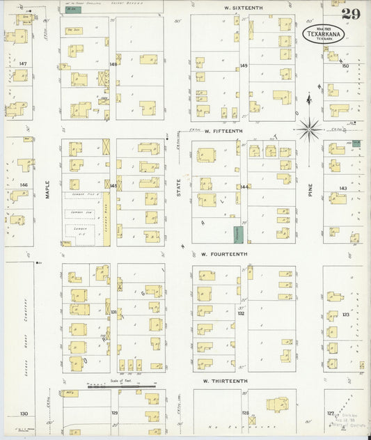 Sanborn Fire Insurance Map from Texarkana, Bowie County, Texas (1909), Sheet #0029 - Historic Sanborn Fire Insurance Map Print, vintage old map wall art, antique decor, genealogy gift, Texas Texas map