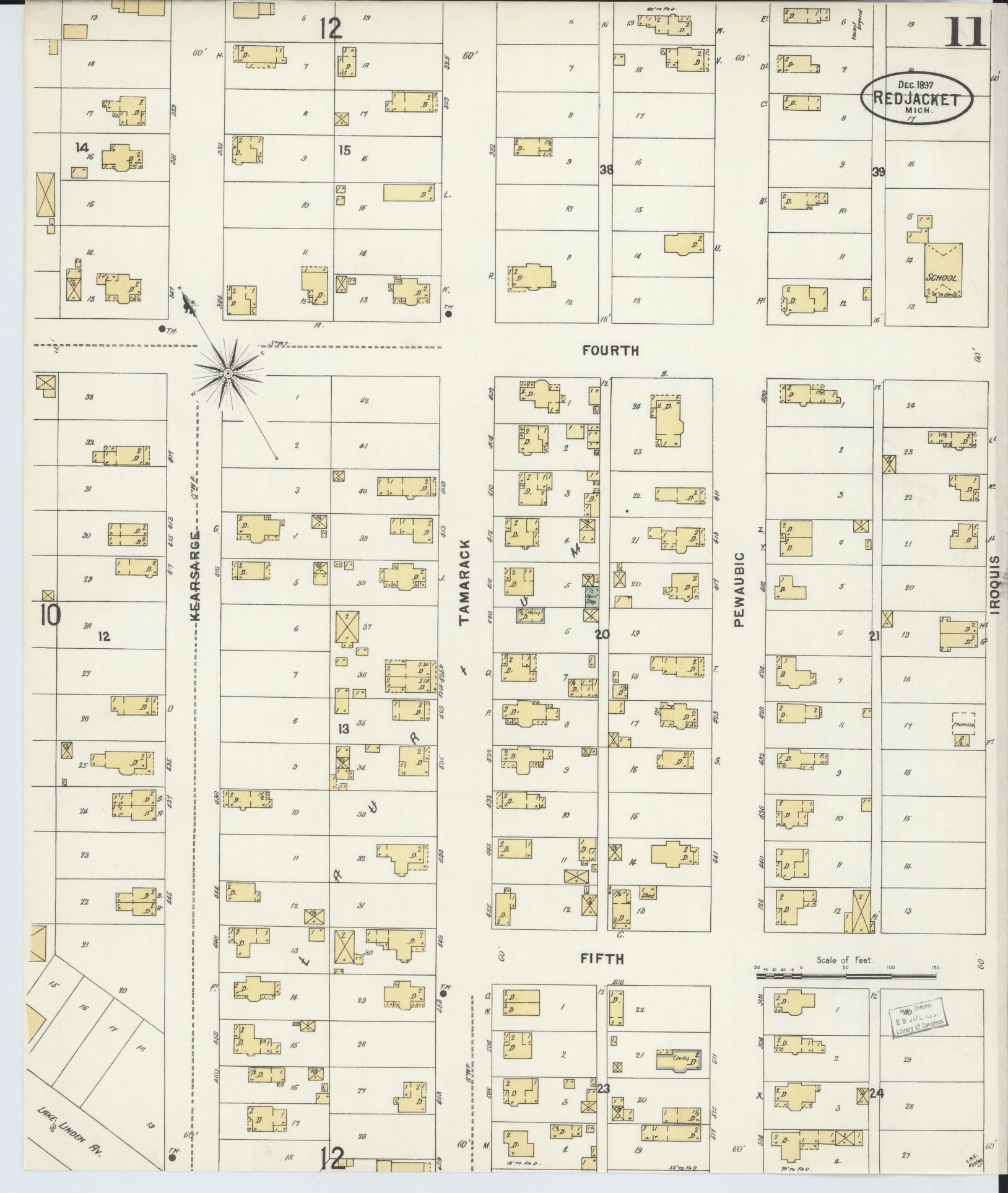 Sanborn Fire Insurance Map from Red Jacket, Houghton County, Michigan (1897), Sheet #0011 - Complete Map Set gallery image, historic Sanborn map, vintage wall art, Michigan Michigan